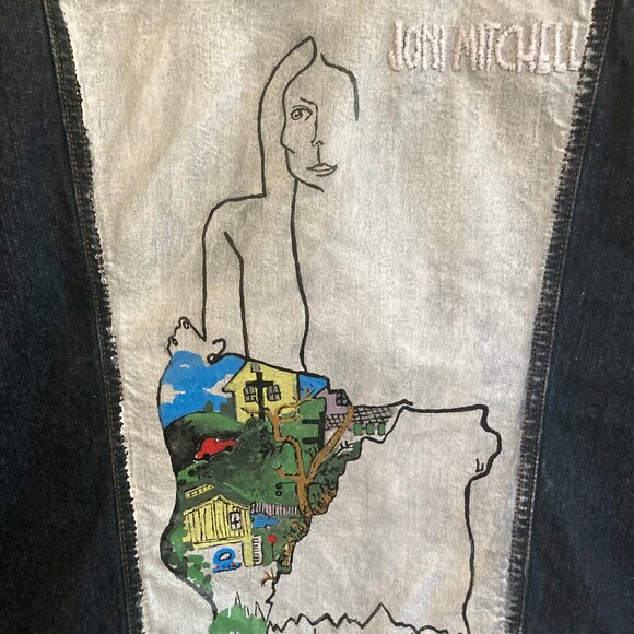 Vintage Hand-Painted Joni Mitchell Denim Jacket - Size L - Picture 2 of 7